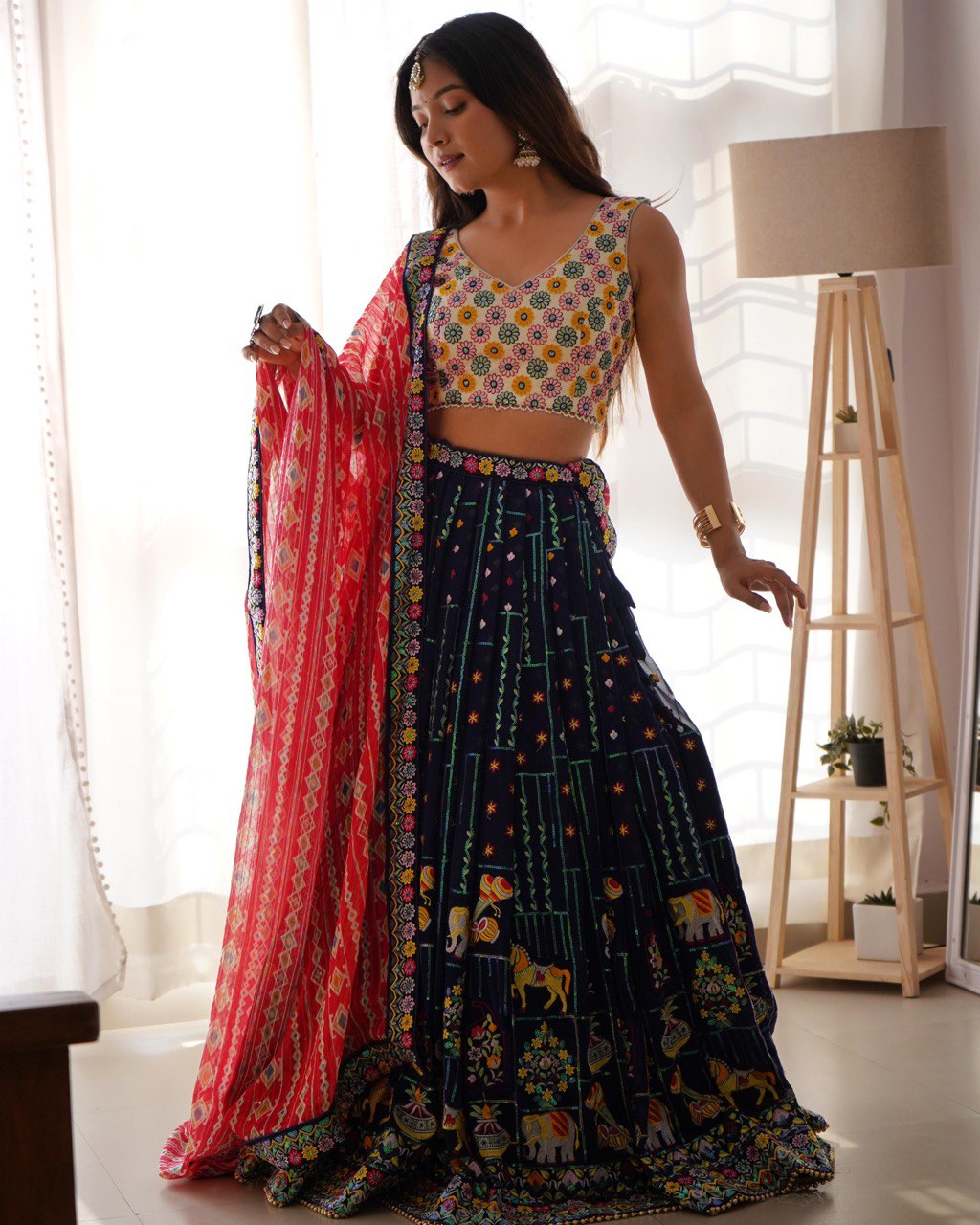Sequin Embroidered Georgette Lehenga Choli Set for Navratri | RoopRivaaj