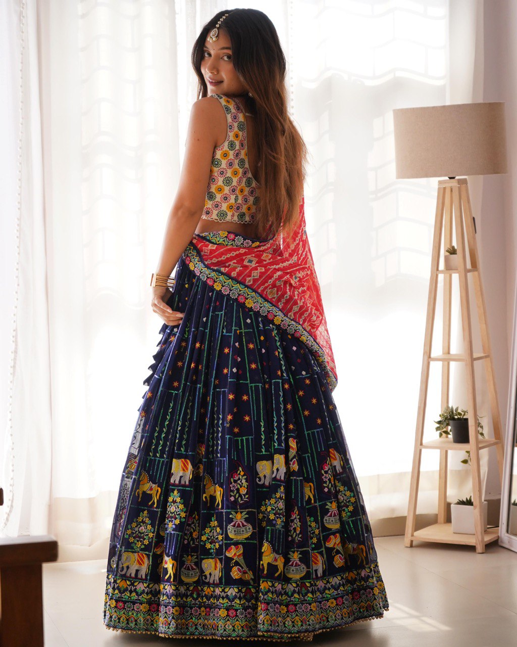 Sequin Embroidered Georgette Lehenga Choli Set for Navratri | RoopRivaaj