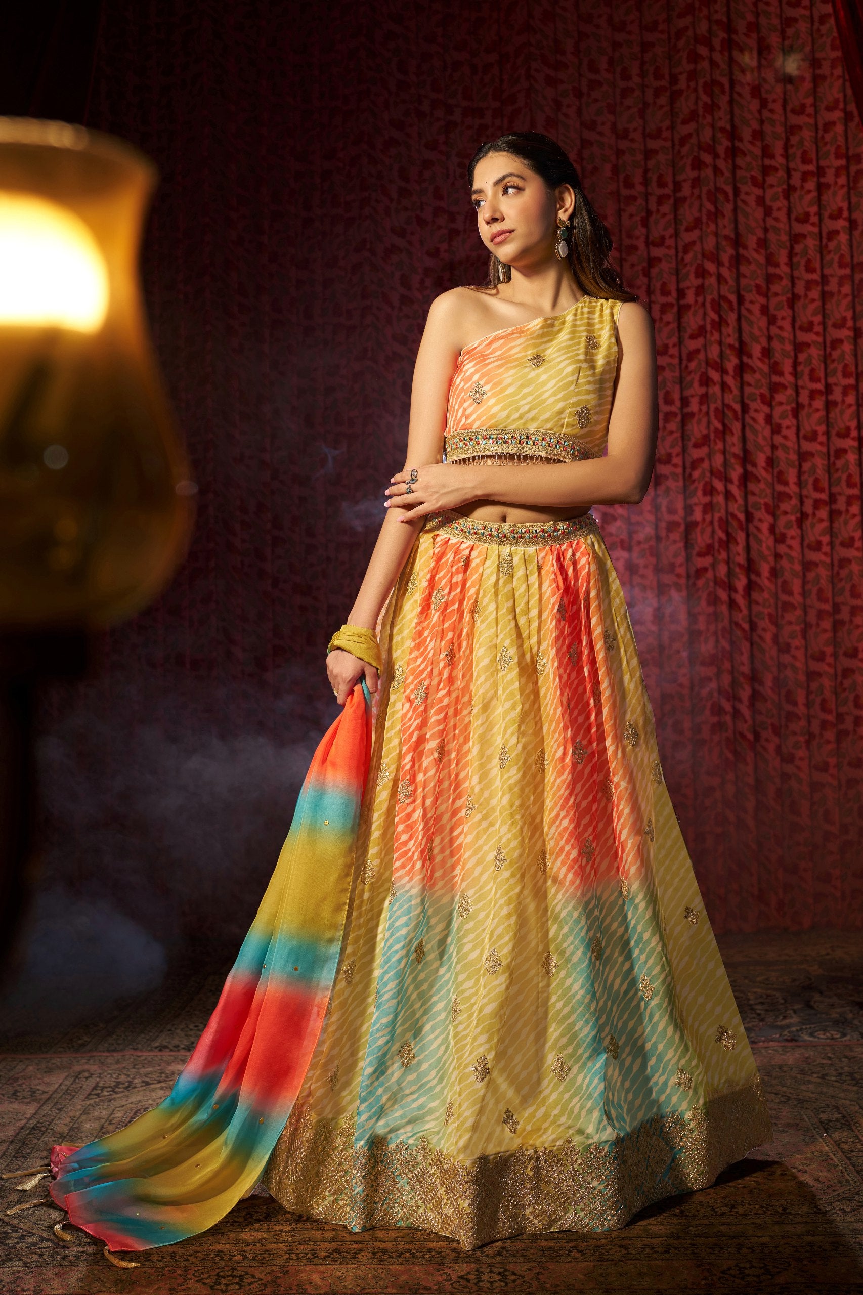 Organza Digital Print Lehenga Set with Cording Embroidery & Mukaish Dupatta | RoopRivaaj