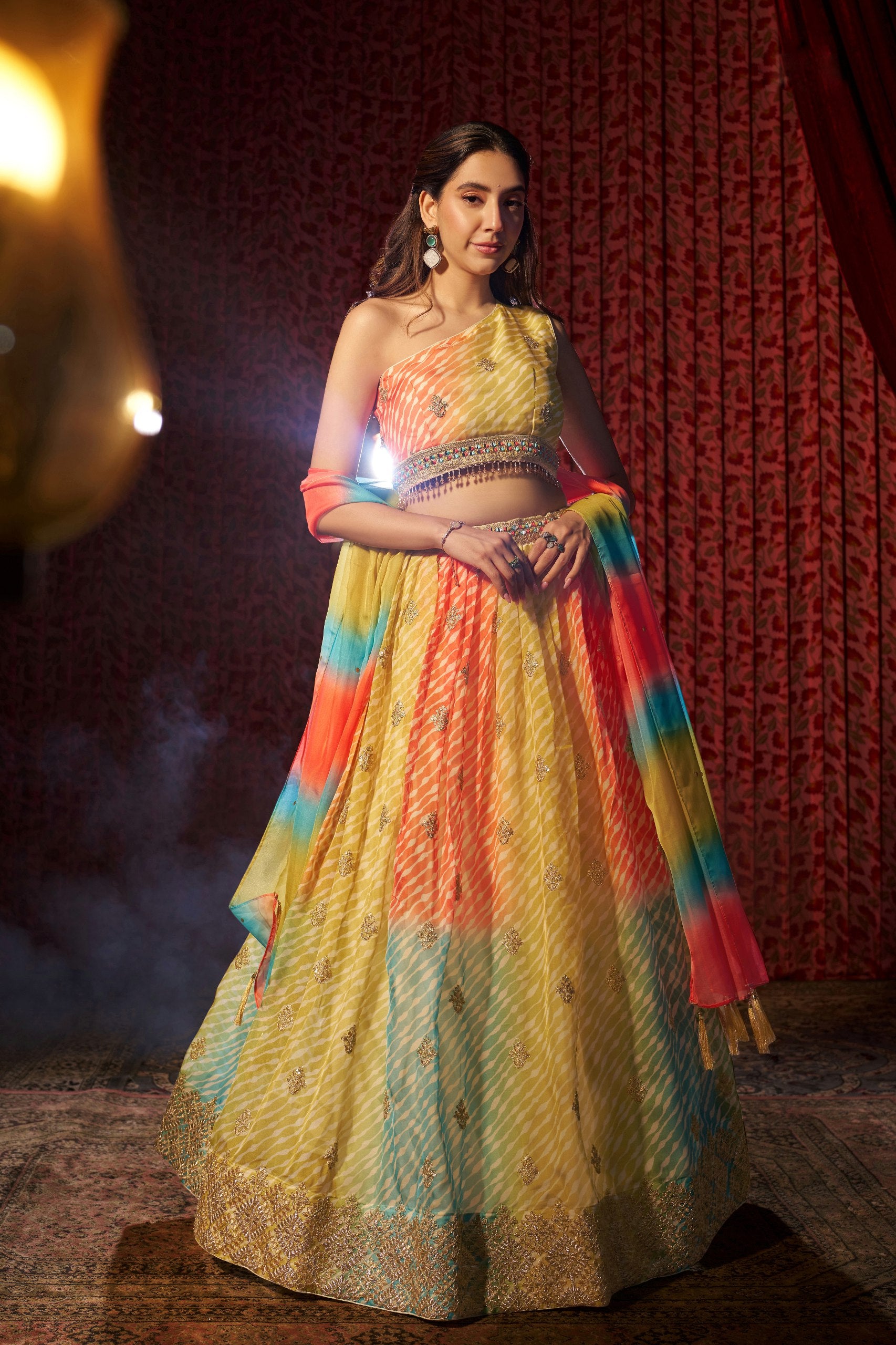 Organza Digital Print Lehenga Set with Cording Embroidery & Mukaish Dupatta | RoopRivaaj