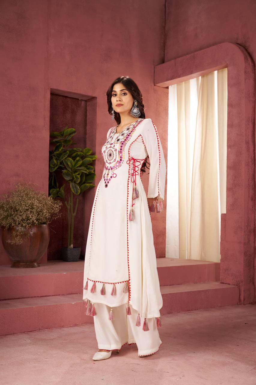 Rayon Co-ord Set with Tassels & Real Mirror Work | RoopRivaaj
