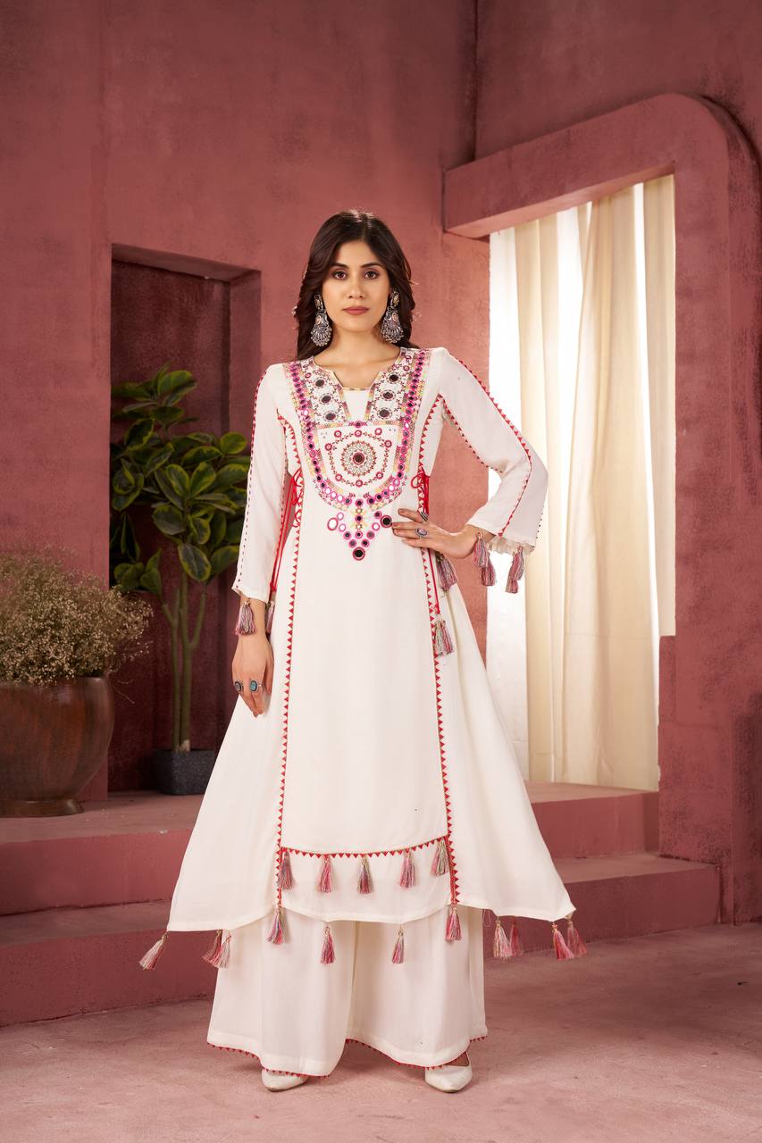 Rayon Co-ord Set with Tassels & Real Mirror Work | RoopRivaaj