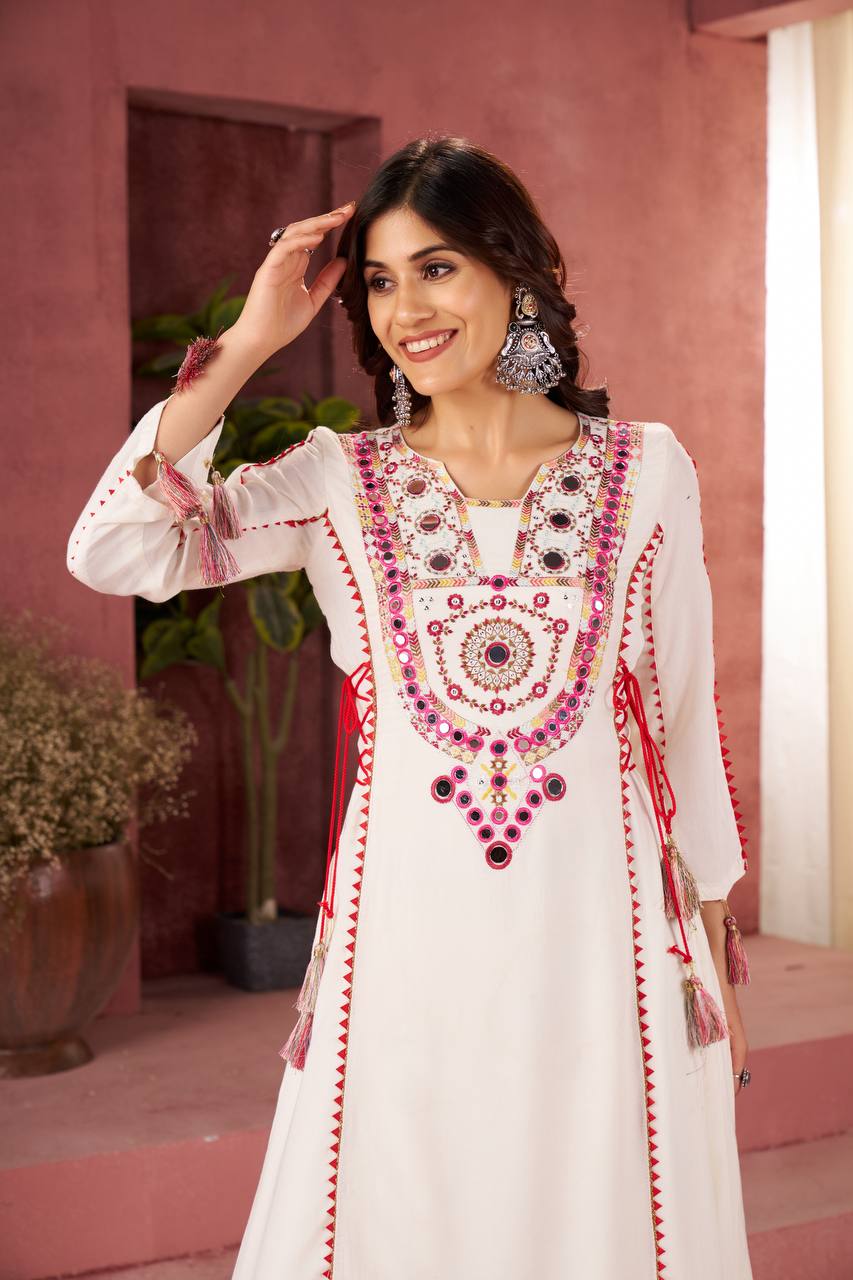 Rayon Co-ord Set with Tassels & Real Mirror Work | RoopRivaaj