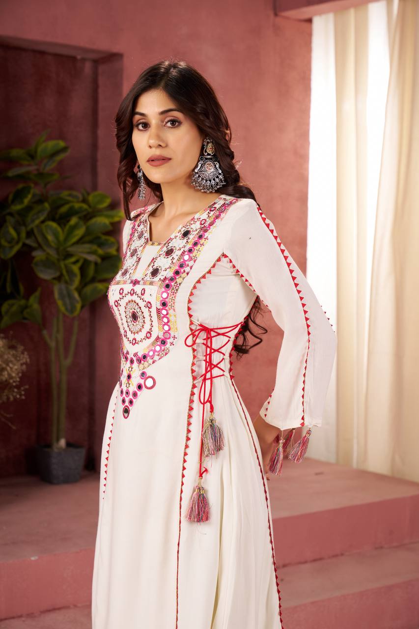Rayon Co-ord Set with Tassels & Real Mirror Work | RoopRivaaj