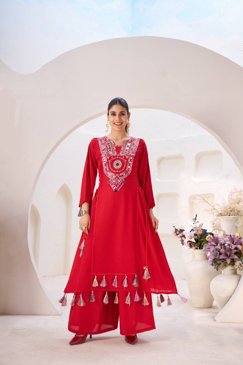 Rayon Co-ord Set with Tassels & Real Mirror Work | RoopRivaaj