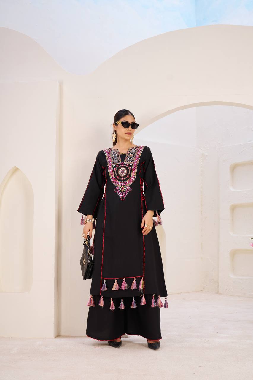 Rayon Co-ord Set with Tassels & Real Mirror Work | RoopRivaaj