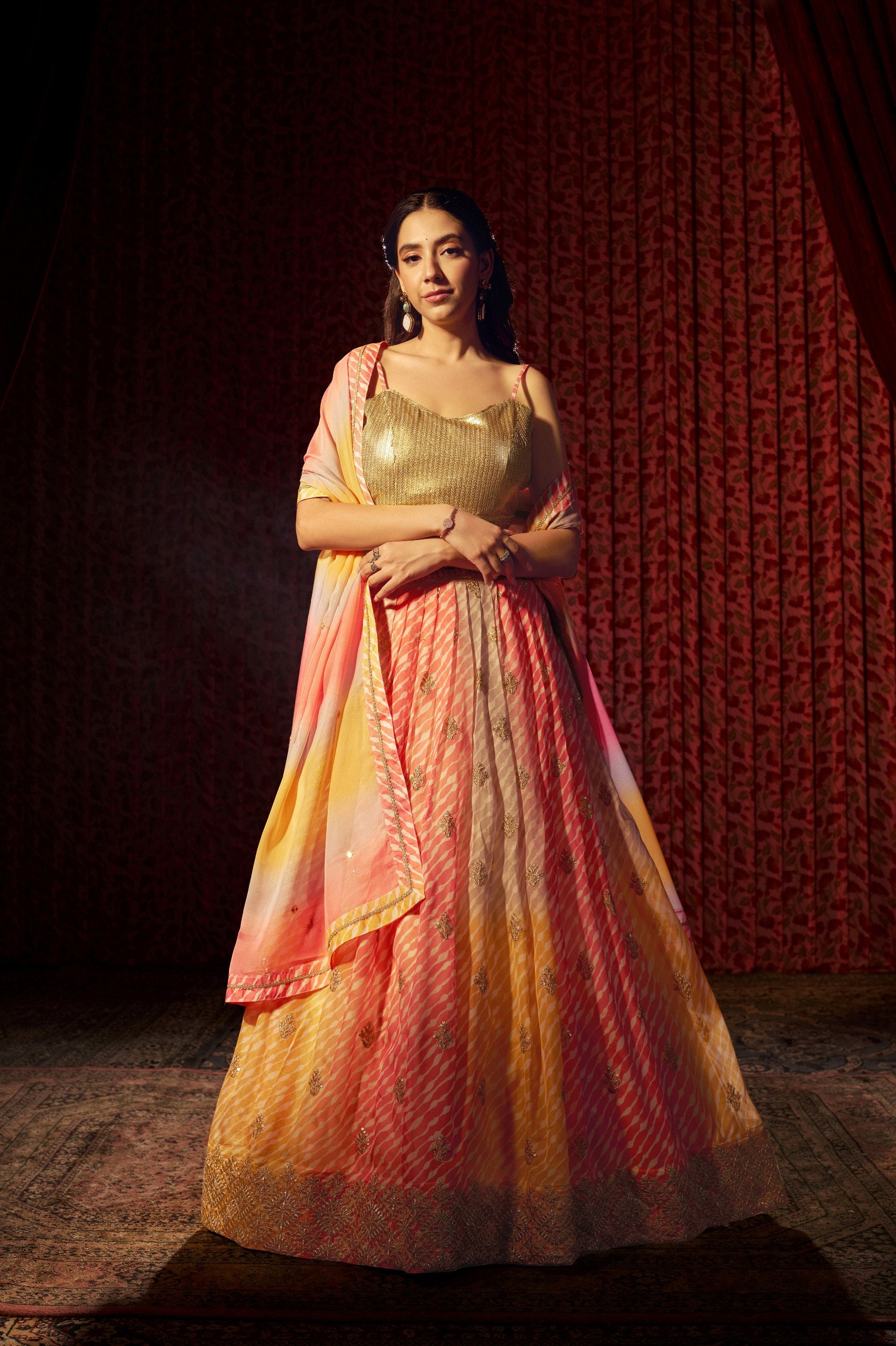 Digital Print Organza Lehenga Set with Cording Embroidery & Mirror Dupatta | RoopRivaaj