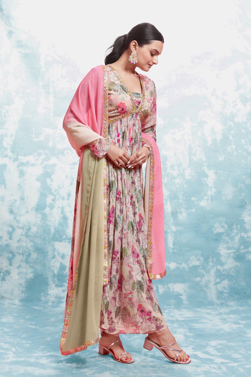 Chic Blossom Georgette Anarkali Suit Set | RoopRivaaj
