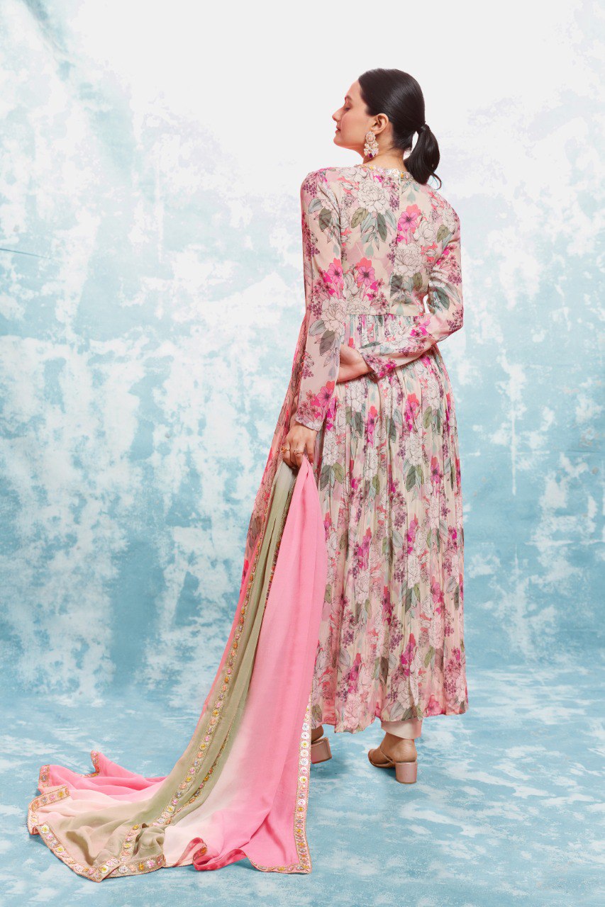 Chic Blossom Georgette Anarkali Suit Set | RoopRivaaj