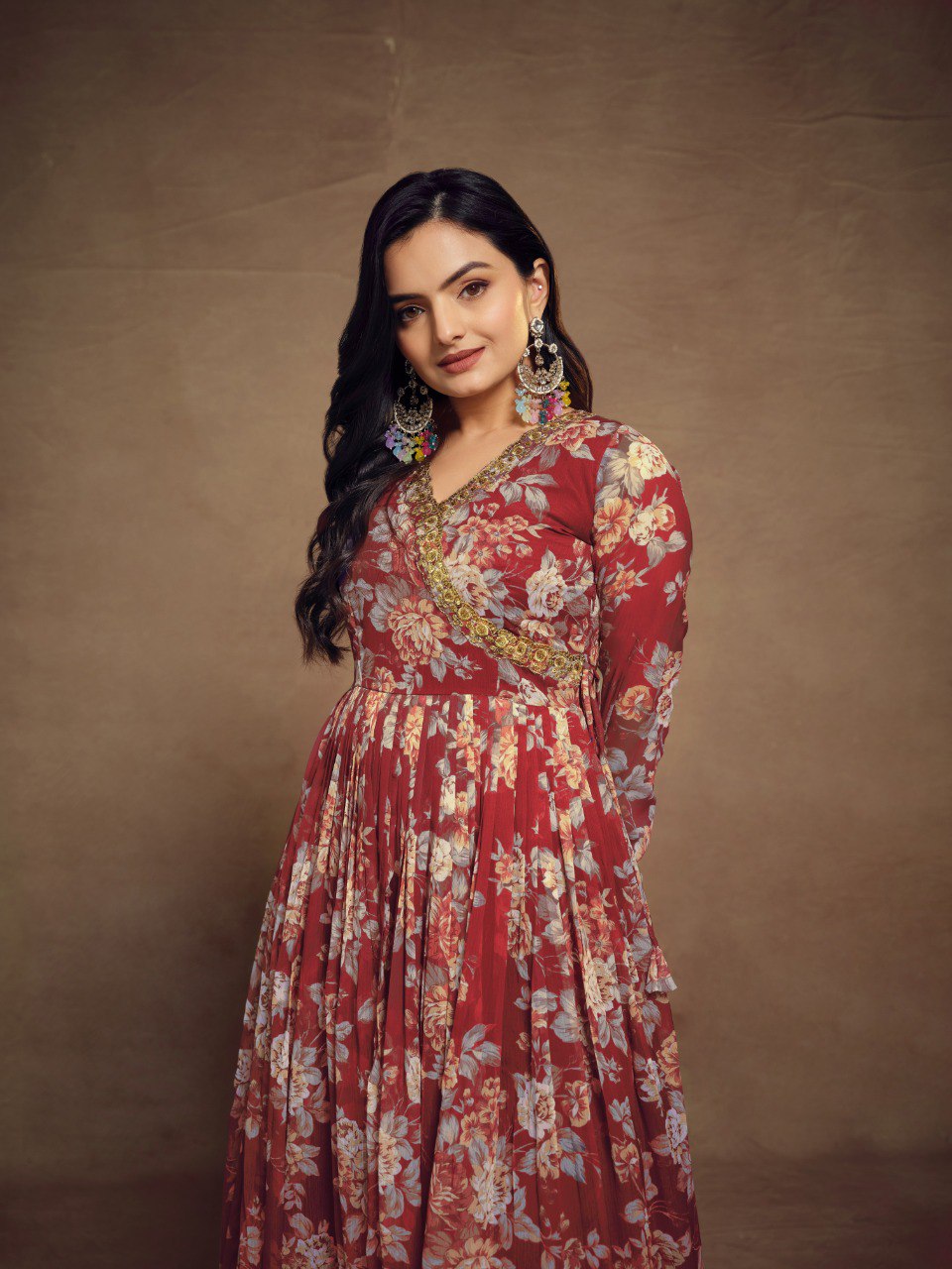 Zari Embroidered Chiffon Top Palazzo Set with Dupatta | RoopRivaaj