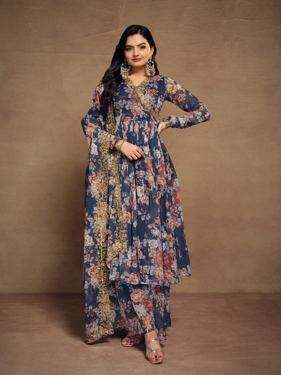 Graceful Glimmer Chiffon Embroidered Suit Set | RoopRivaaj