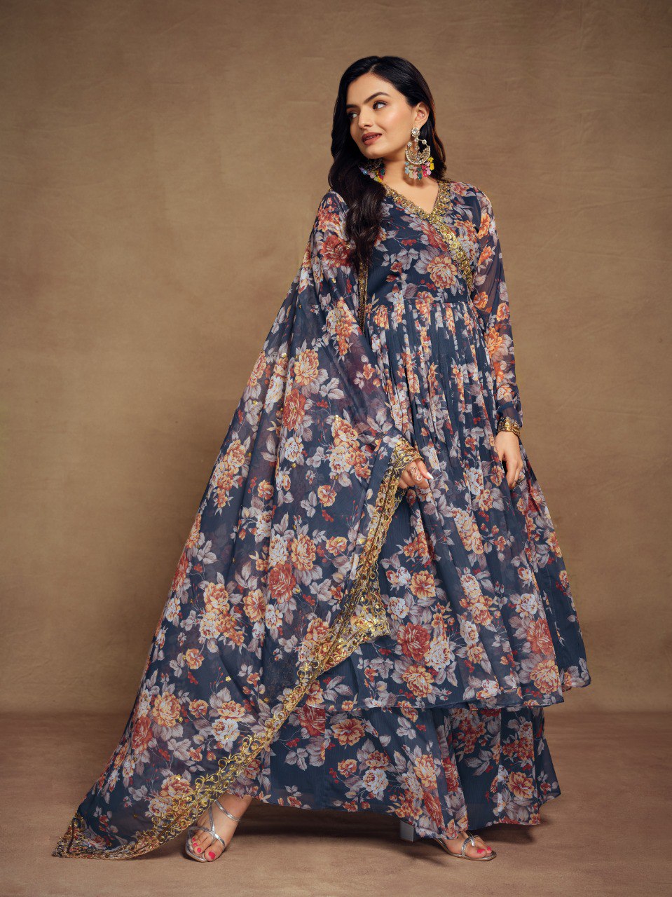 Graceful Glimmer Chiffon Embroidered Suit Set | RoopRivaaj