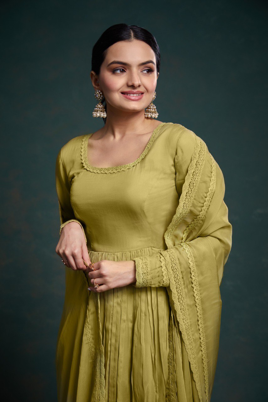 Organza Digital Printed Anarkali Pant Suit | RoopRivaaj