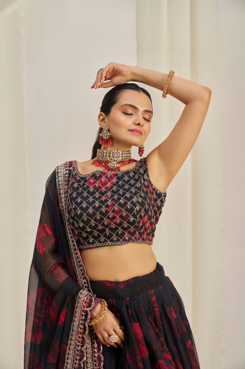 Floral Embroidered Organza Lehenga Choli | RoopRivaaj