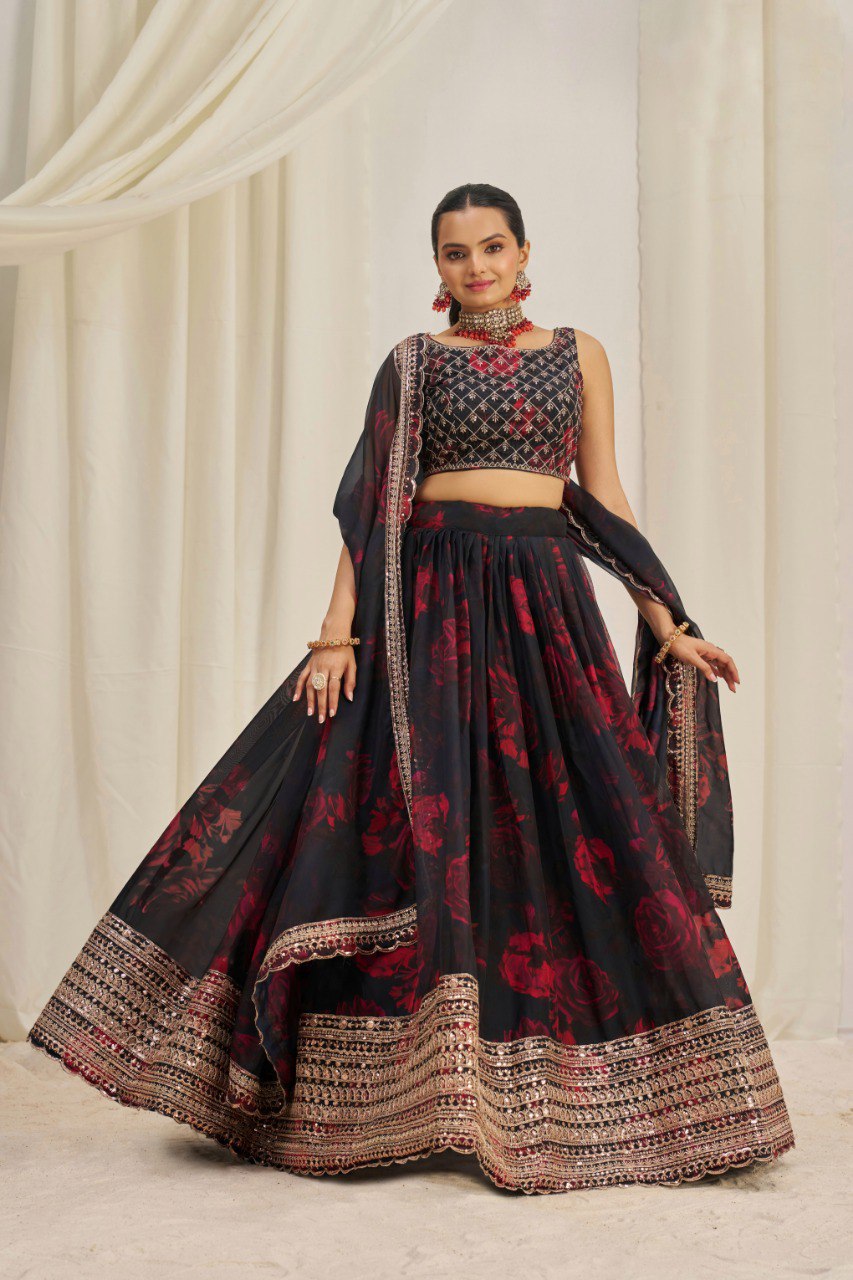 Floral Embroidered Organza Lehenga Choli | RoopRivaaj
