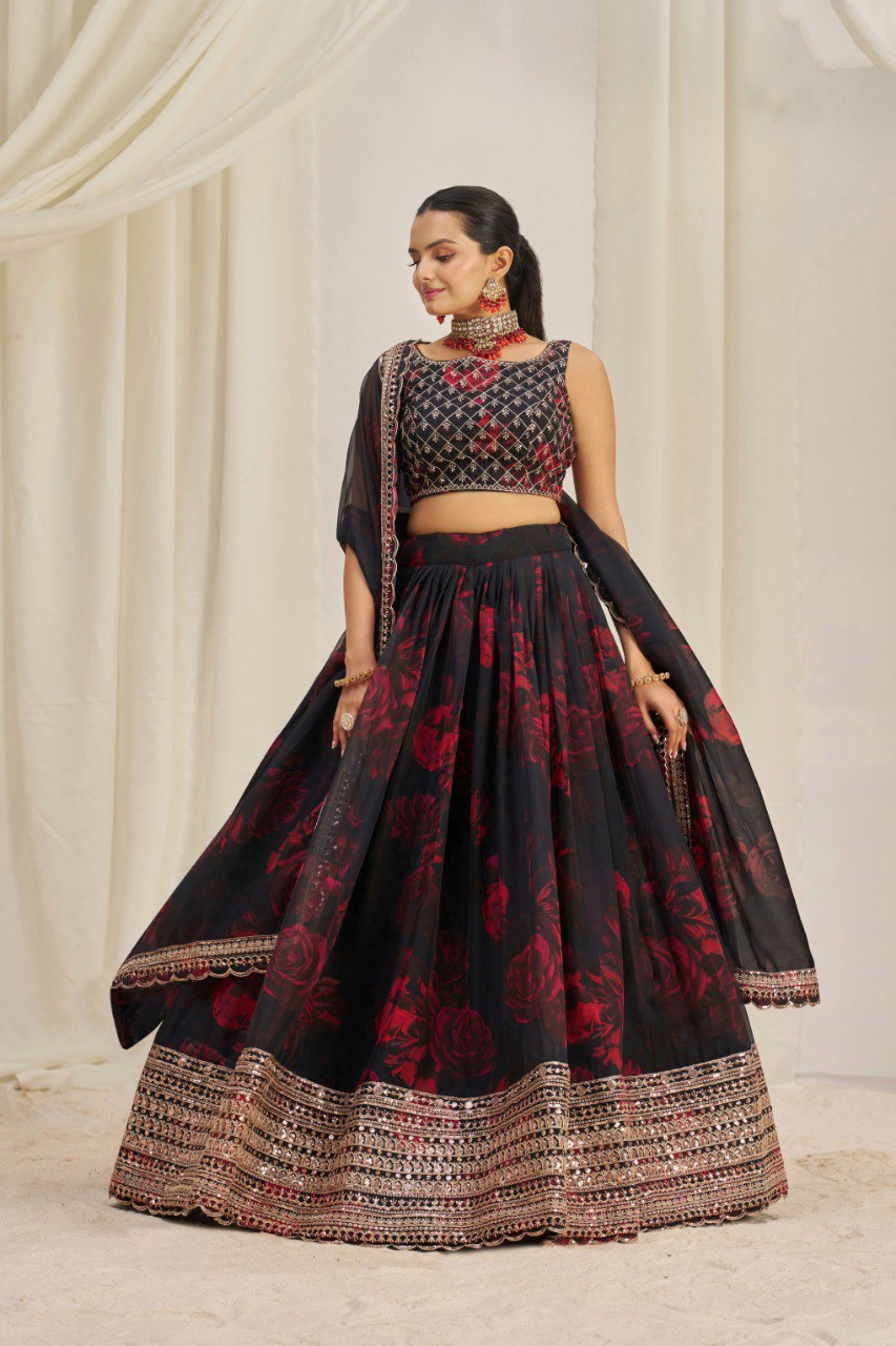 Floral Embroidered Organza Lehenga Choli | RoopRivaaj