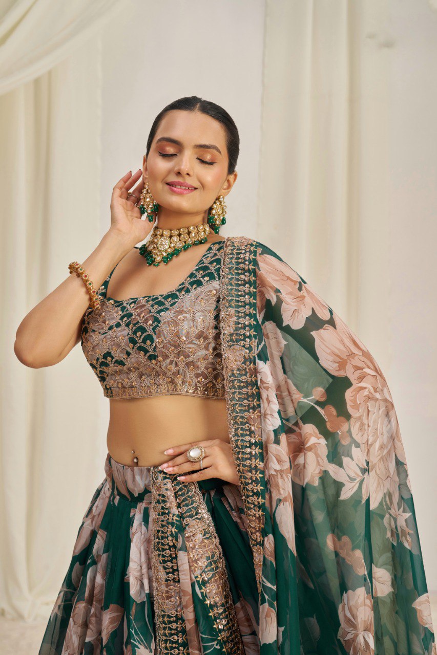 Floral Organza Lehenga Choli Set | RoopRivaaj