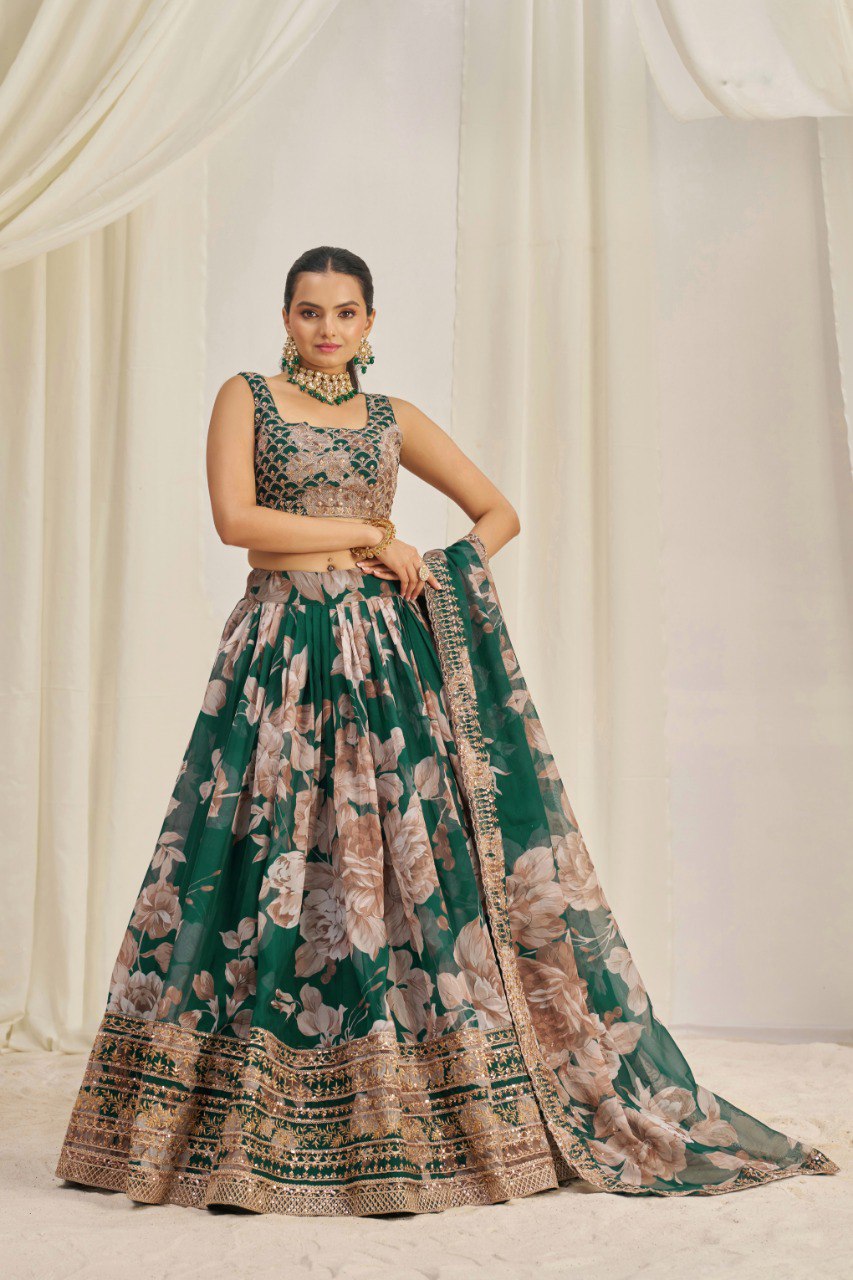 Floral Organza Lehenga Choli Set | RoopRivaaj