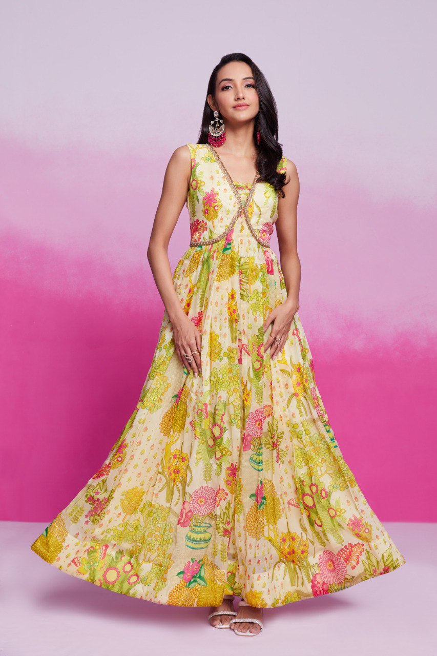 Fully Stitched Floral Organza Printed Gown | RoopRivaaj
