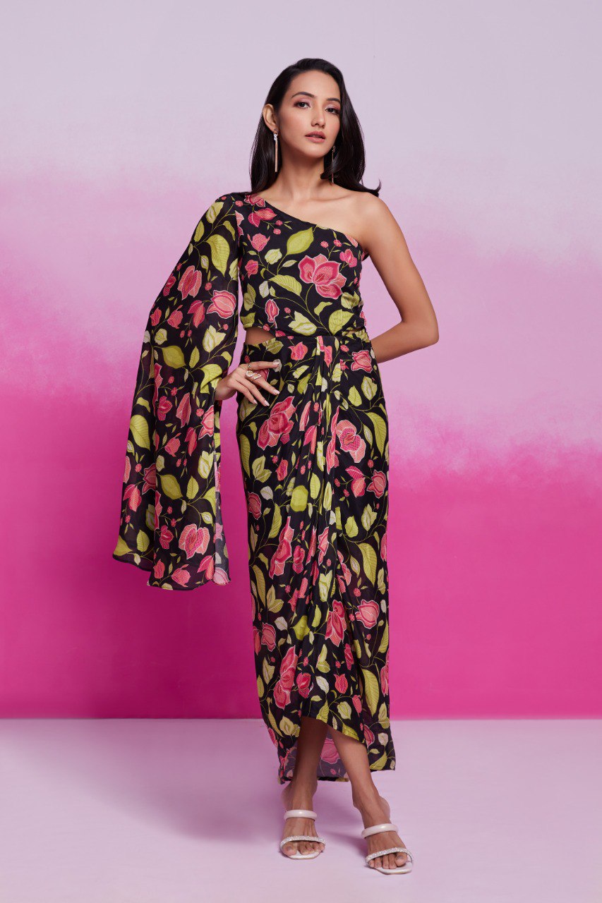 Black Chinon Silk Co-Ord Set | RoopRivaaj