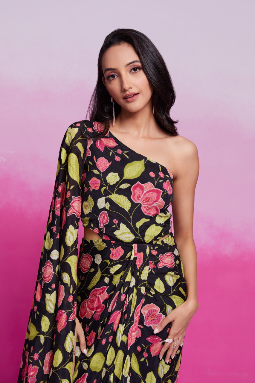 Black Chinon Silk Co-Ord Set | RoopRivaaj