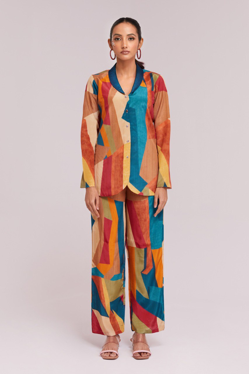 Stylish Printed Crepe Co-Ord Set with Blazer & Pant  | RoopRivaaj