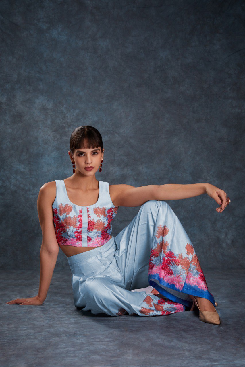 Sky Blue Satin Co-Ord Set | RoopRivaaj