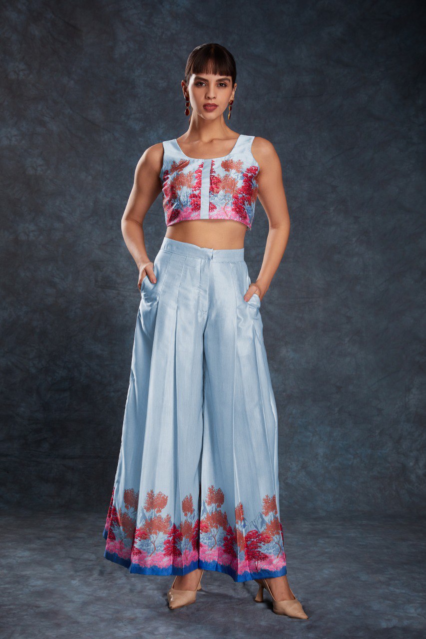 Sky Blue Satin Co-Ord Set | RoopRivaaj