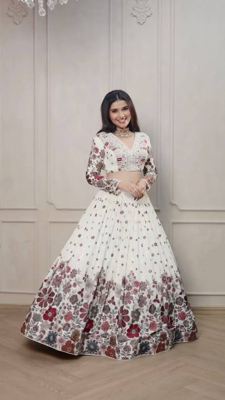 Fox Georgette Sequin & Thread Work Lehenga Choli | RoopRivaaj