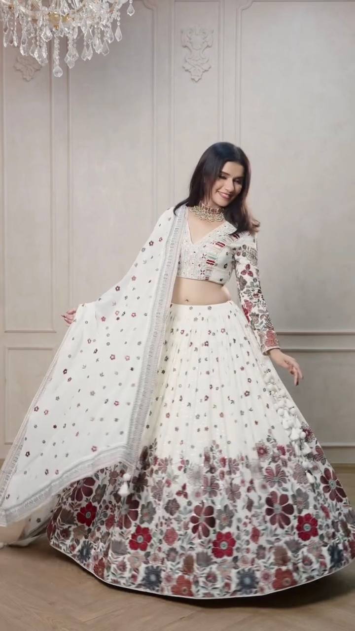 Fox Georgette Sequin & Thread Work Lehenga Choli | RoopRivaaj