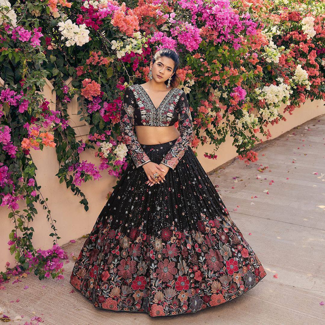 Fox Georgette Sequin & Thread Work Lehenga Choli | RoopRivaaj