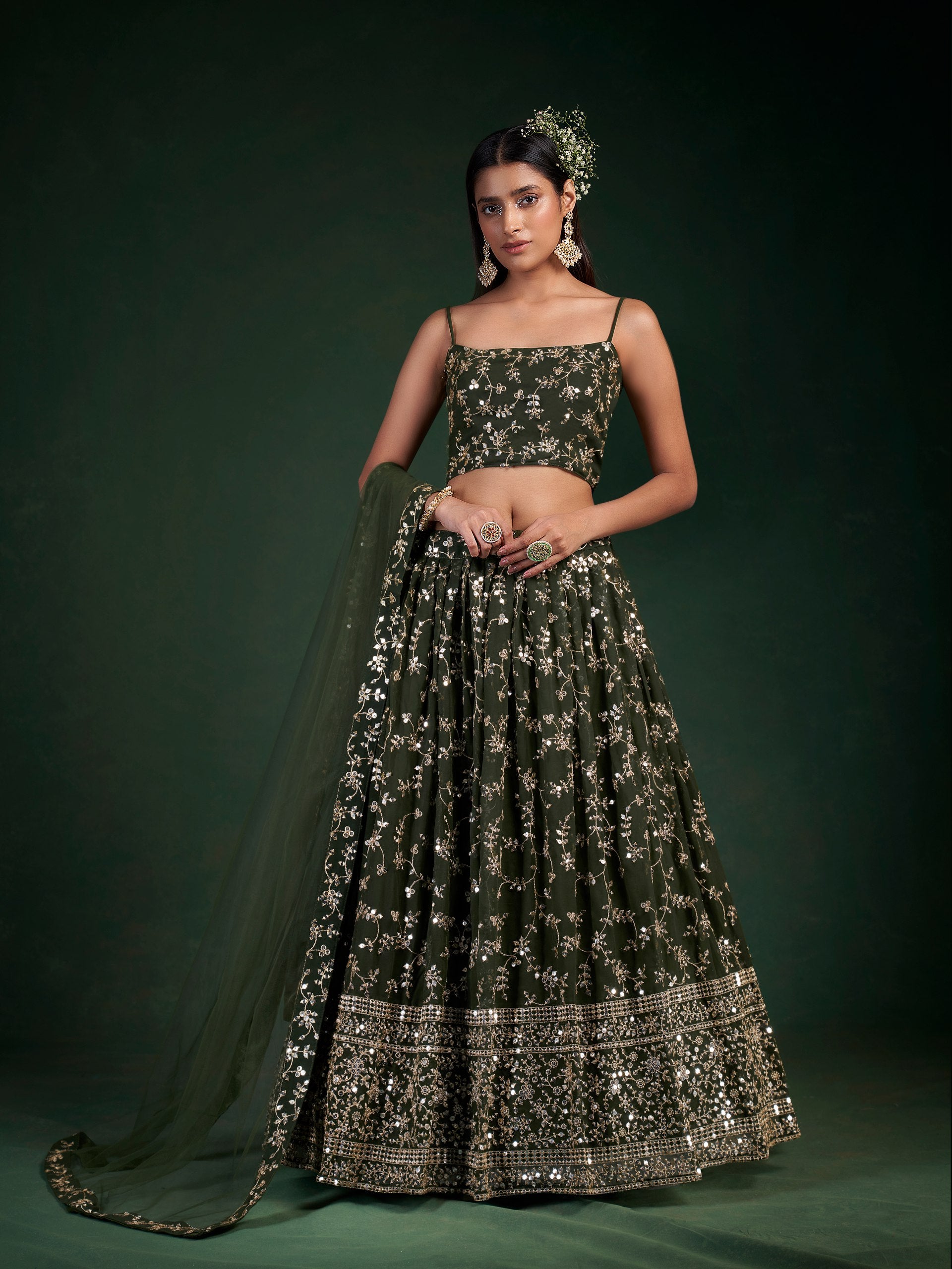Georgette Lehenga Choli Set with 7-mm Sequins & Zari Embroidery | RoopRivaaj