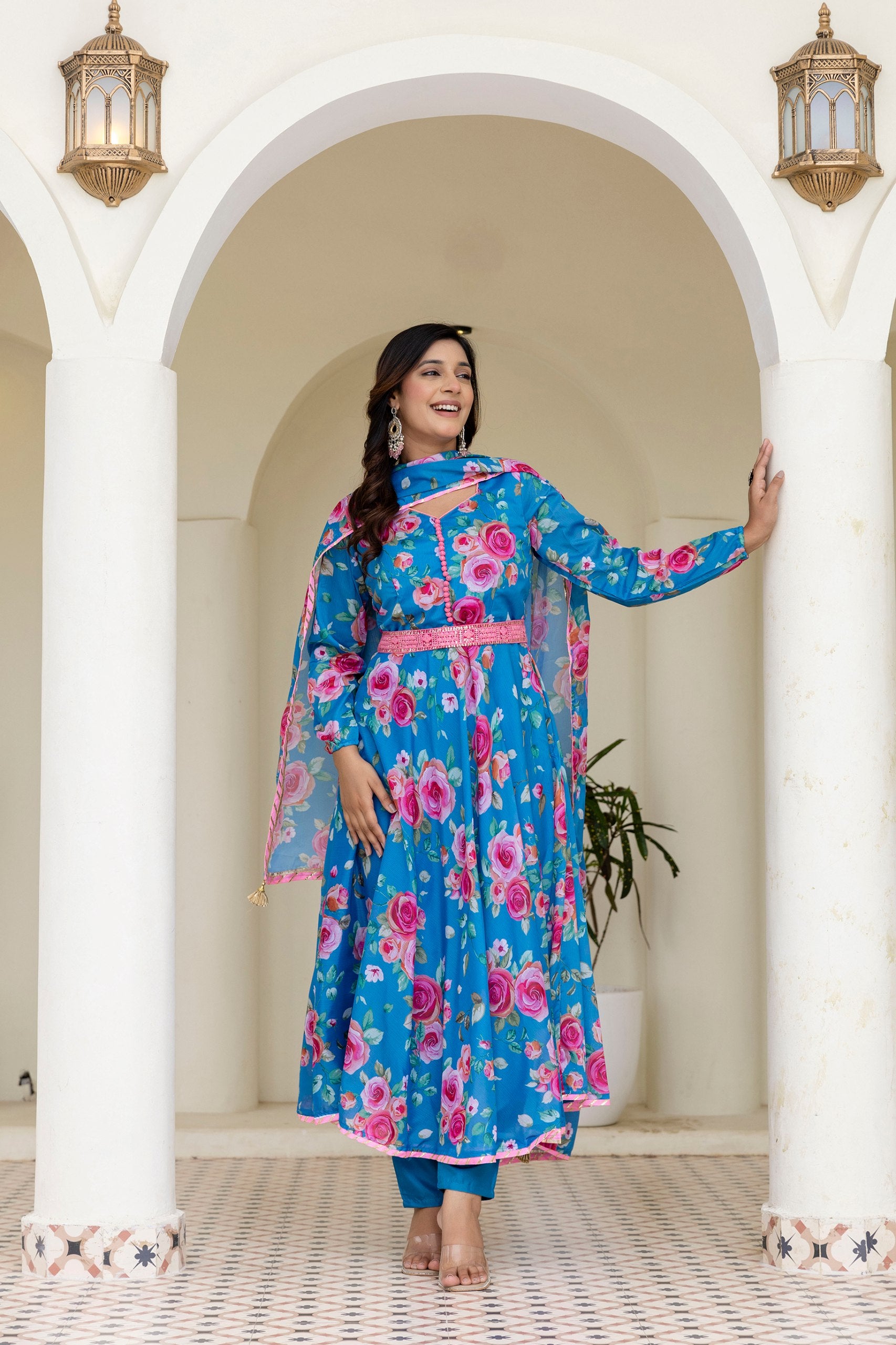 Floral Chinon Suit Set – Effortless Charm in Digital Prints | RoopRivaaj